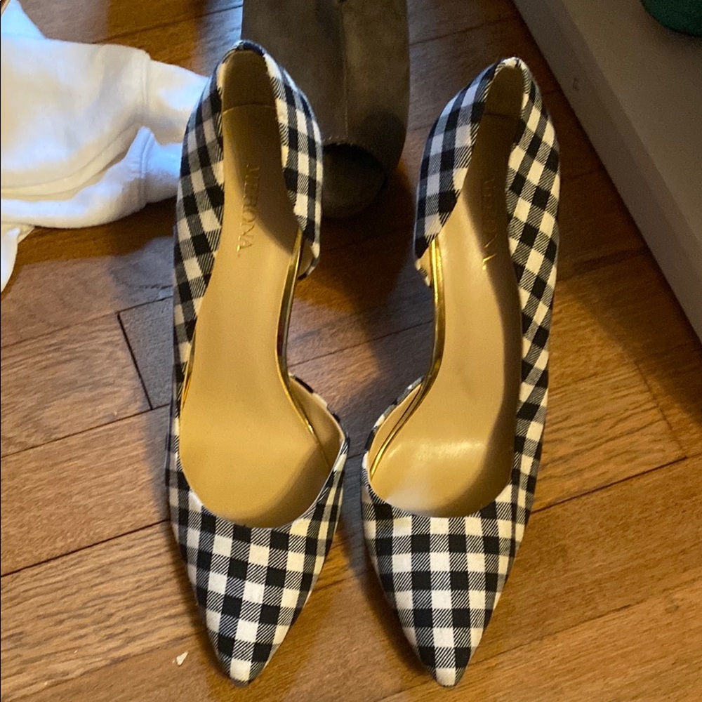 Merona Black and White Heels with Gingham Pattern